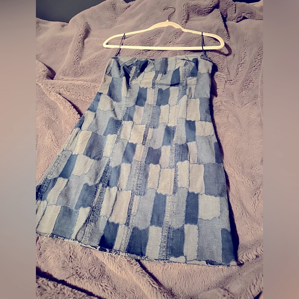 Denim Bodycon Tube Dress, Indigo Patchwork, HOT Hot item Size XS, XXS - Picture 6 of 12